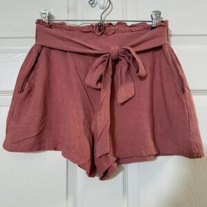 Umgee Fabric Coral Shorts with Tie - Medium